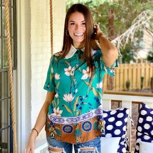 Lace Collar retro print top